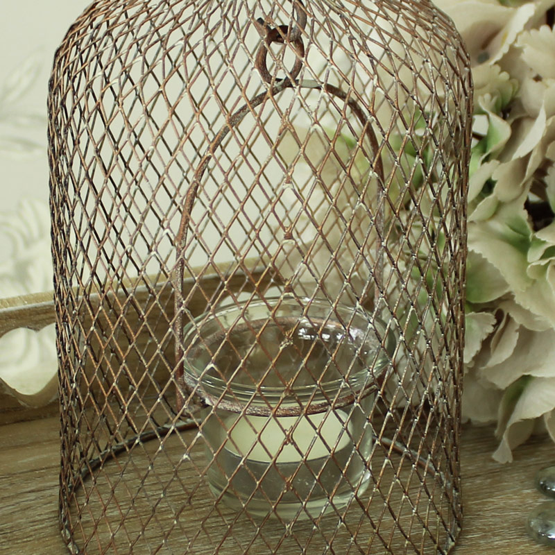 Copper Mesh Domed Tealight Holder with Glass Cup