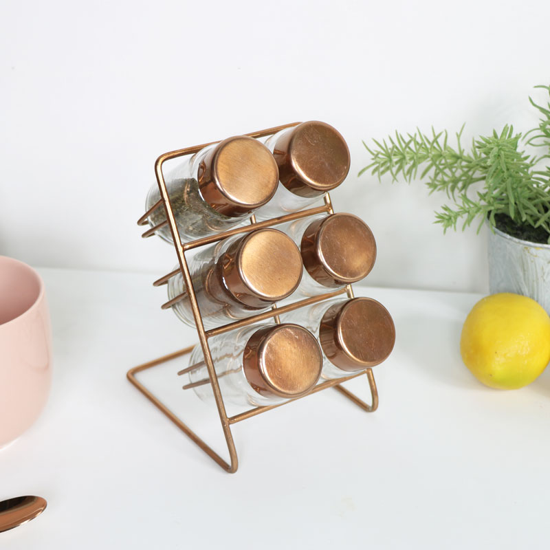 Copper Spice Rack with 6 Jars