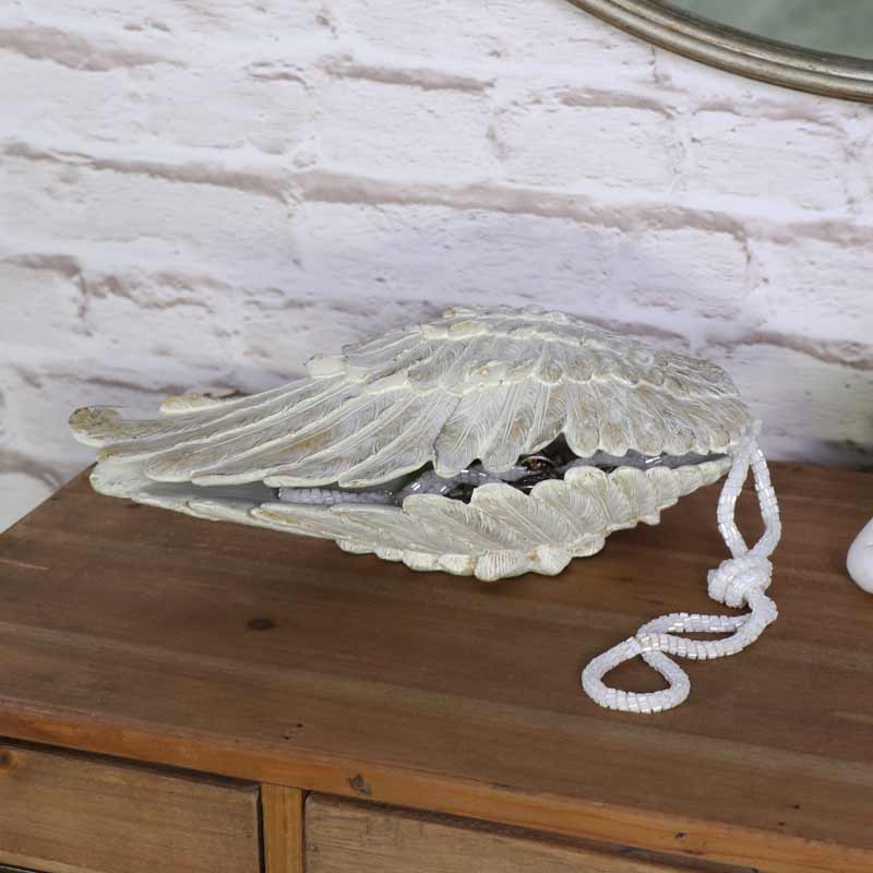 Cream Angel Wing Shaped Trinket Box