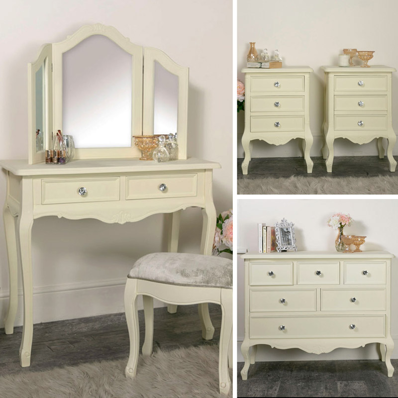 Cream Bedroom Furniture, Chest of Drawers, Dressing Table & Bedside Tables - Elise Cream Range