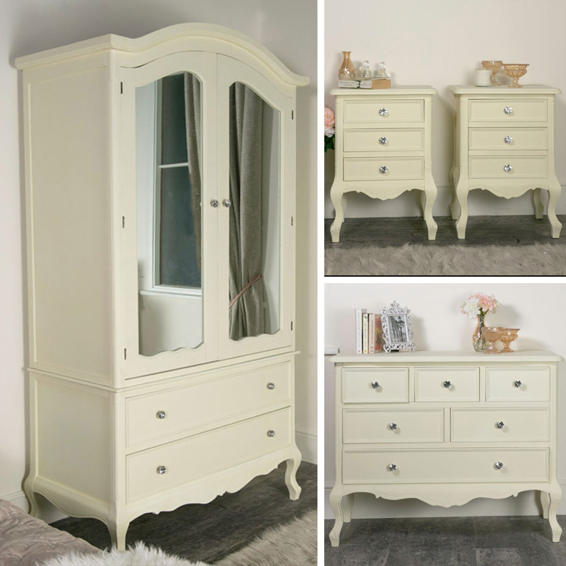 Cream Bedroom Furniture, Double Wardrobe, Chest of Drawers & Bedside Tables - Elise Cream Range