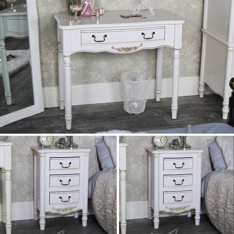 Cream Bedroom Furniture, Dressing Table & Pair of Bedside Tables - Adelise Range