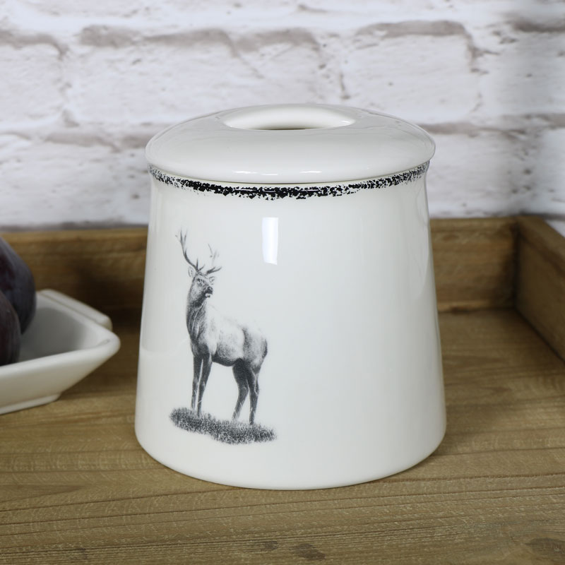 Cream Ceramic Highland Stag Storage Jar