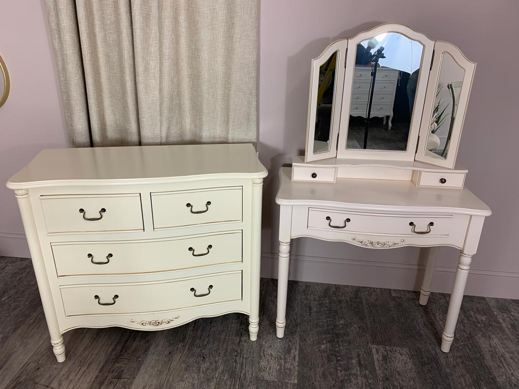 Cream Chest of Drawers and Dressing Table with Mirror - Adelise Range - EX - SHOWROOM 2008