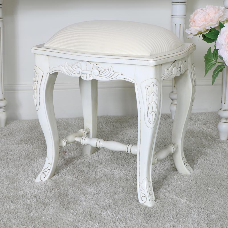 Cream Cushioned Dressing Table Stool - Limoges Range