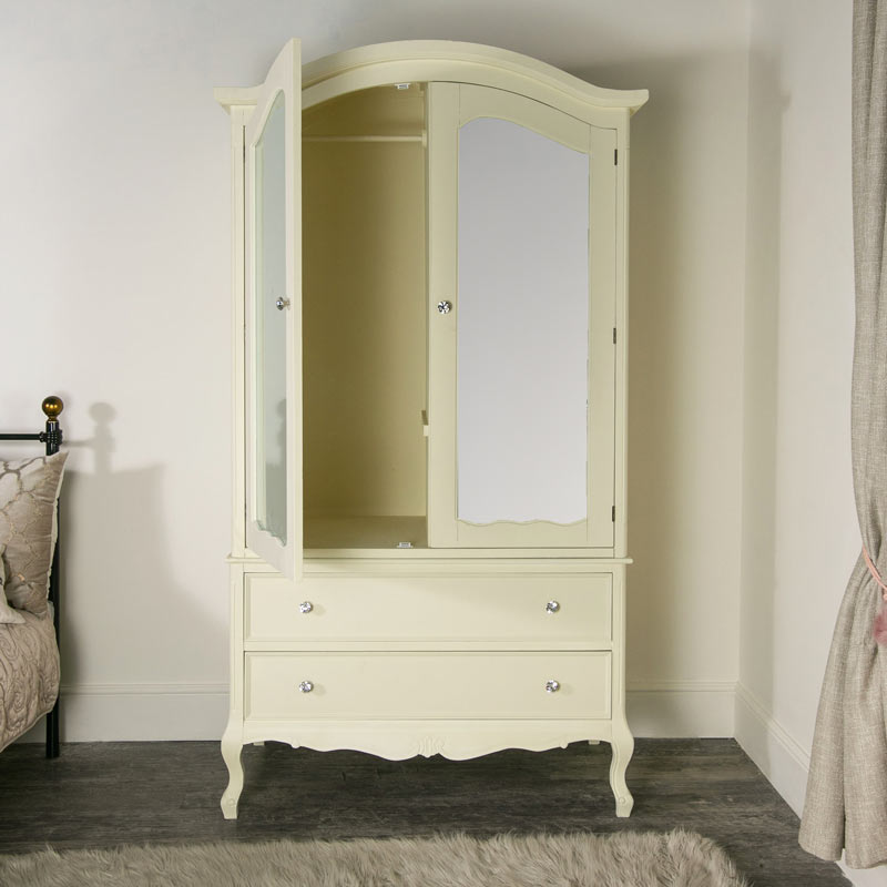 Cream Double Mirrored Wardrobe With Drawers - Elise Cream Range