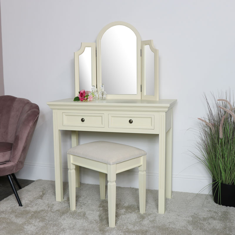 Cream Dressing Table, Mirror & Stool Set - Daventry Cream Range SECONDS ITEM