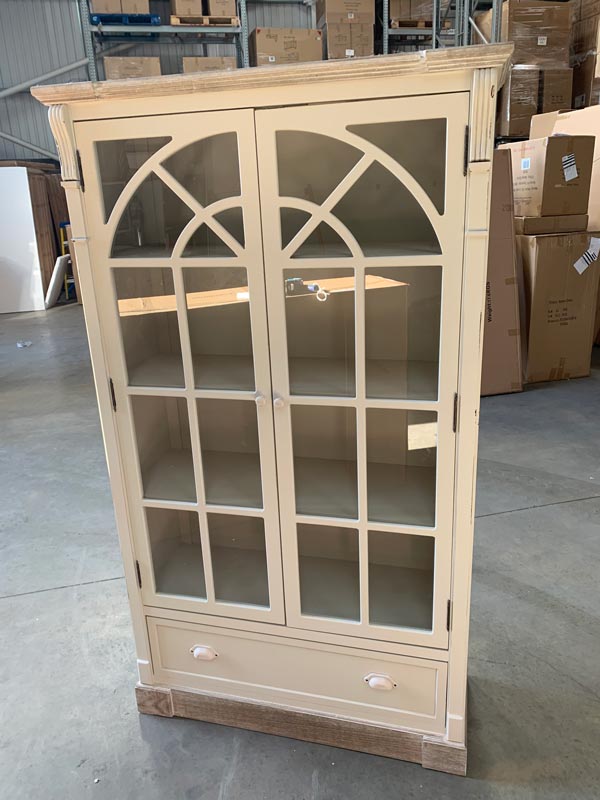 Cream Glazed Display Cabinet - Lyon Range DAMAGED SECONDS ITEM 4488
