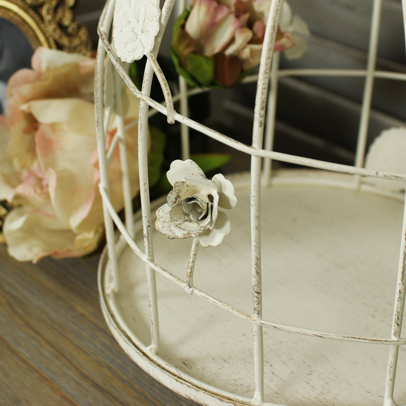 Cream Metal Decorative Bird Cage Candle Holder/Cake Stand