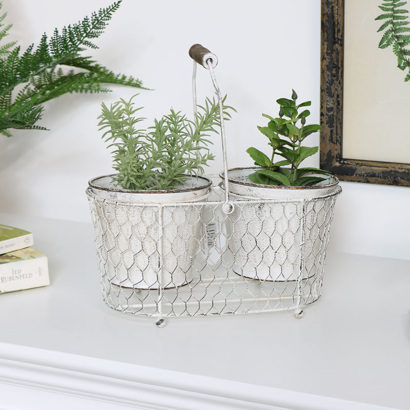 Cream Metal Garden Planter