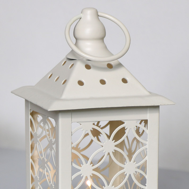 Cream Metal Tealight Lantern - Battery Operated 