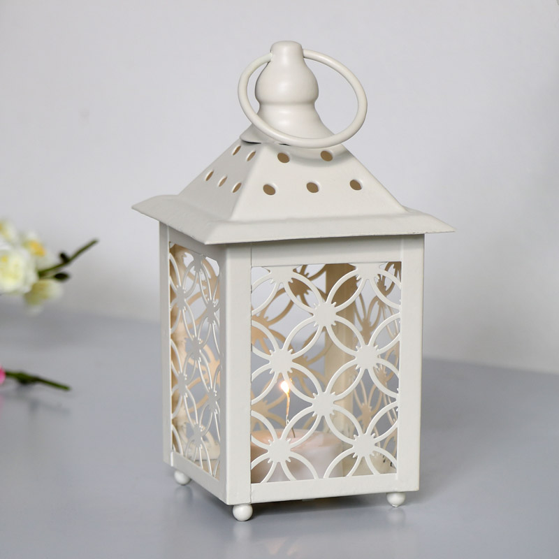 Cream Metal Tealight Lantern - Battery Operated 