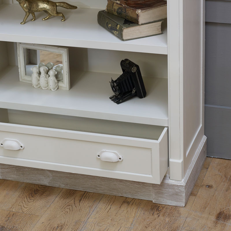 Cream Rustic Tall Bookcase with Drawer Storage - Lyon Range DAMAGED EX-SHOWROOM ITEM 0022