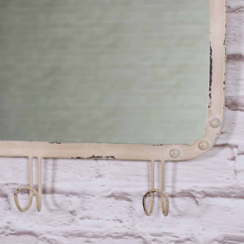 Cream Wall Mounted Mirror with Hooks