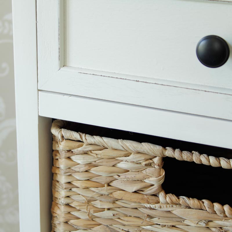 Ivory Wicker Storage Unit One Drawer Four Baskets Bedroom Kiitchen