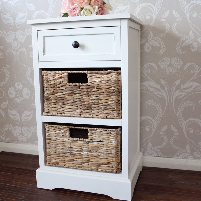 Cream Wicker Storage Unit One Drawer Two Baskets Melody Maison