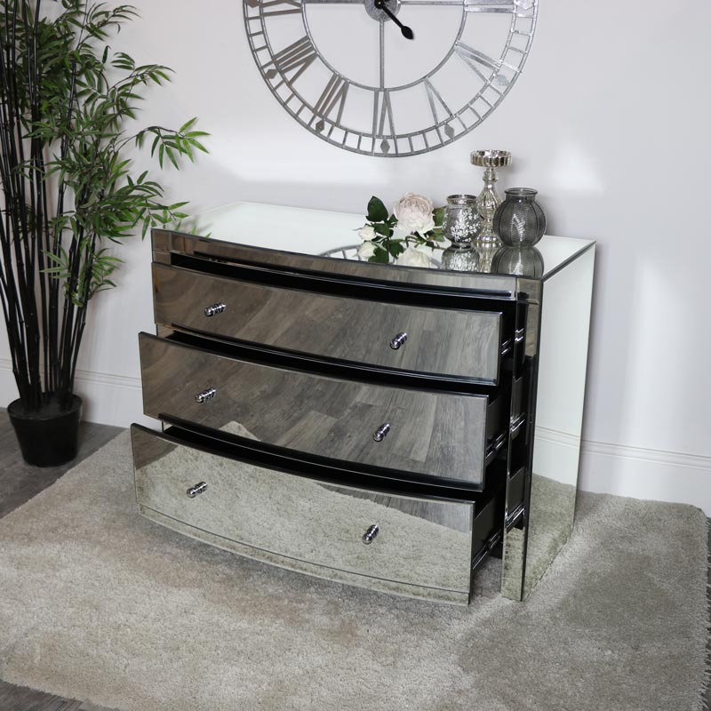 Great savings & free delivery / collection on many items. curved venetian mirrored 3 drawer chest