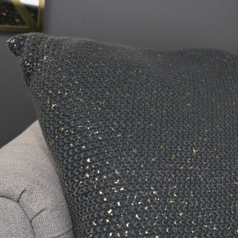Dark Grey & Gold Square Scatter Cushion