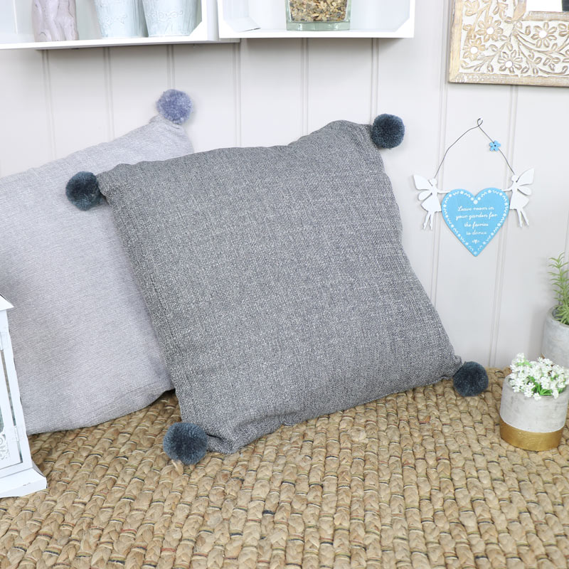 Dark Grey Pom Pom Scatter Cushion