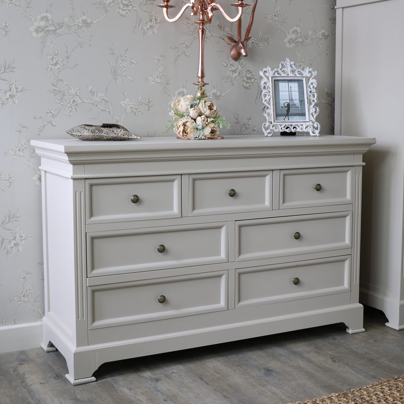 Grey bedroom furniture large 7 drawer chest of drawers ...