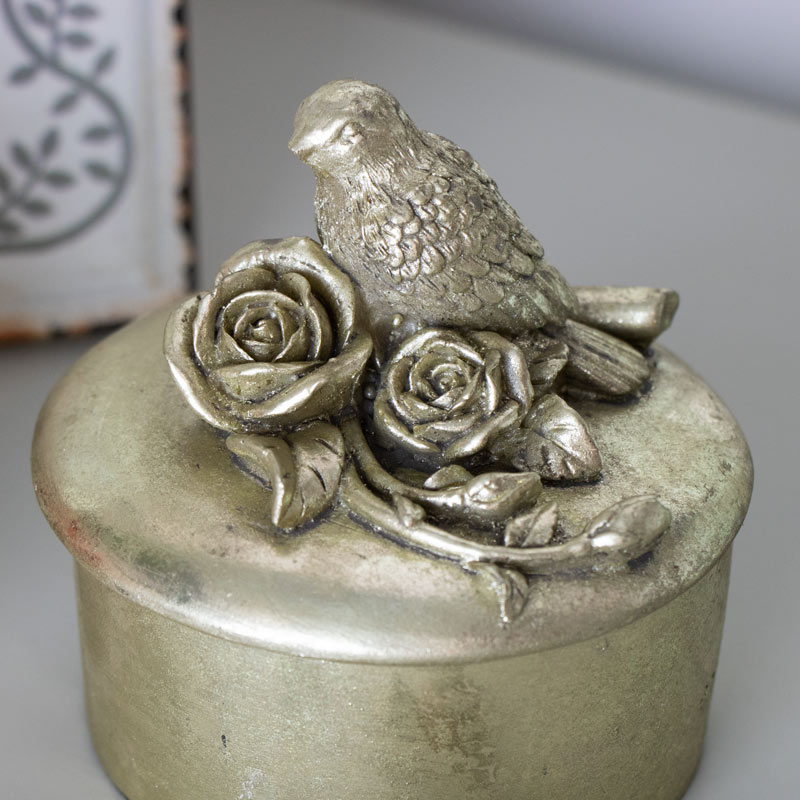 Decorative Bird and Roses Trinket Pot