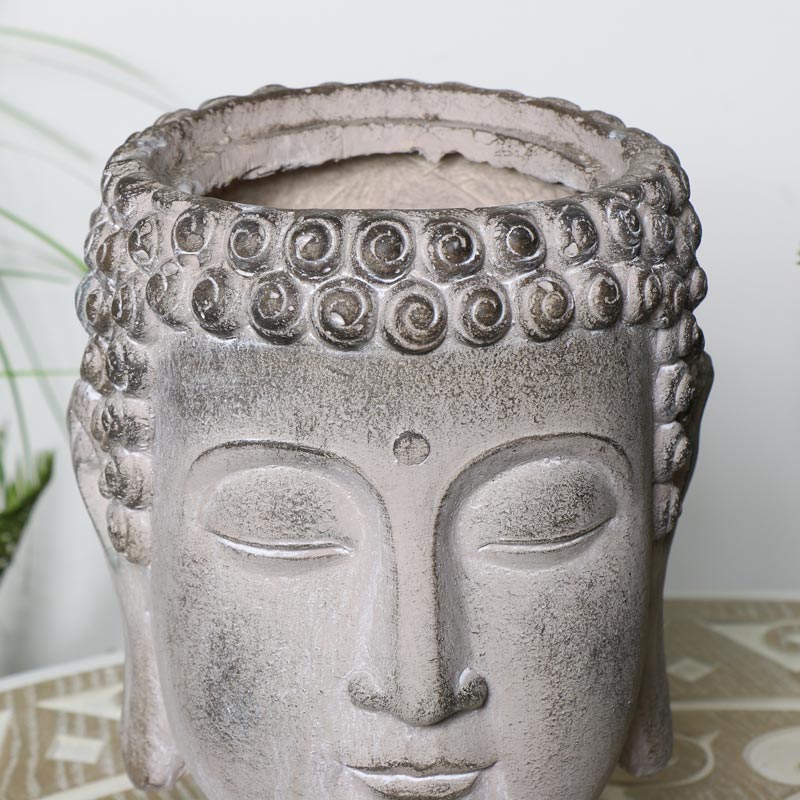 Decorative Grey Buddha Head Planter