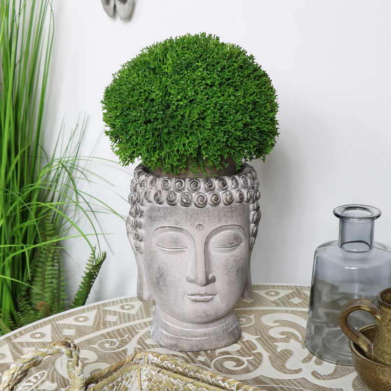 Decorative Grey Buddha Head Planter