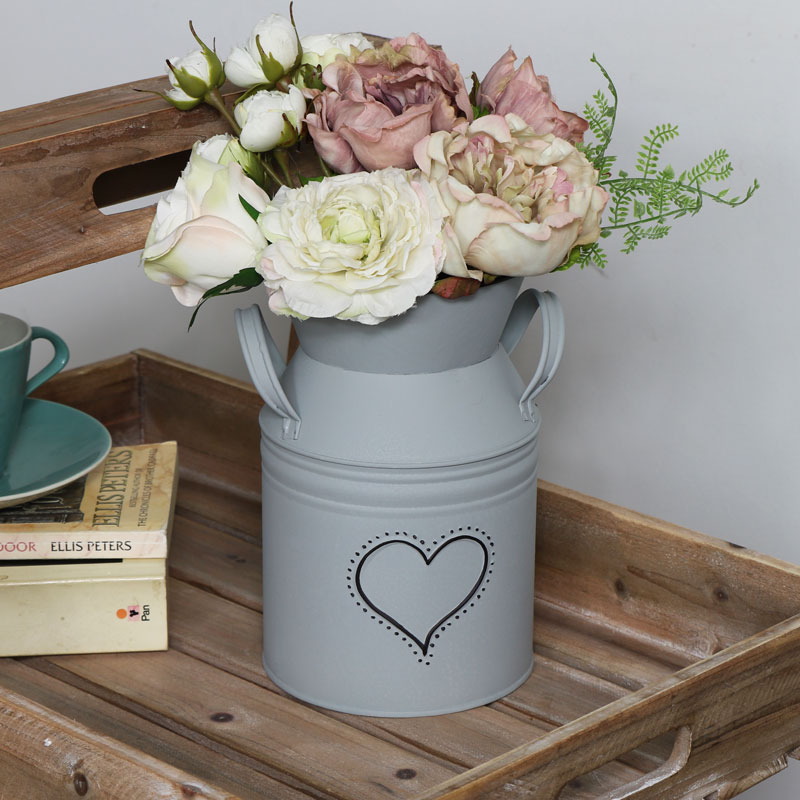 Decorative Grey Metal Churn Style Vase