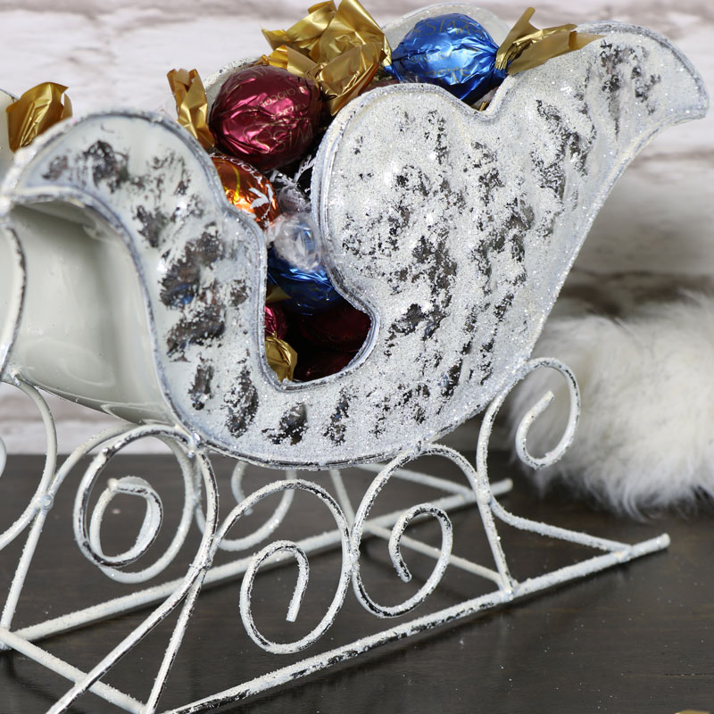 Decorative White Metal Sleigh