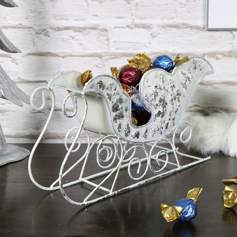 Decorative White Metal Sleigh