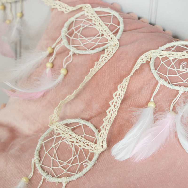 Dream Catcher Garland With Pink Feathers