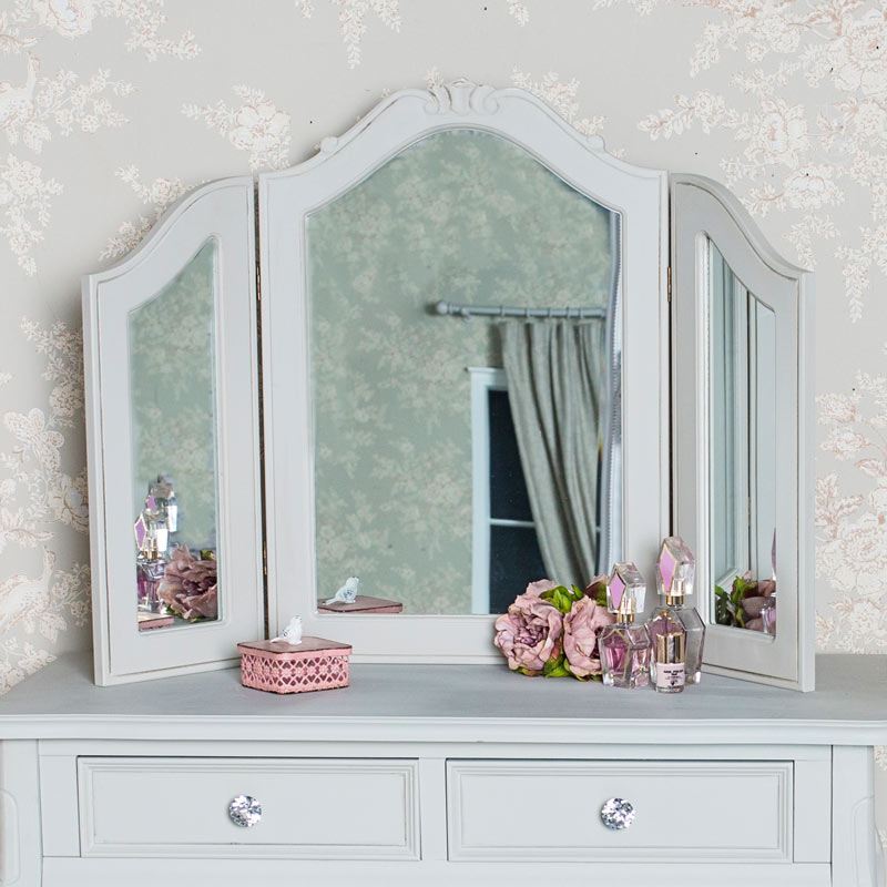 Dressing Table, Triple Mirror and Stool Set - Elise Grey Range