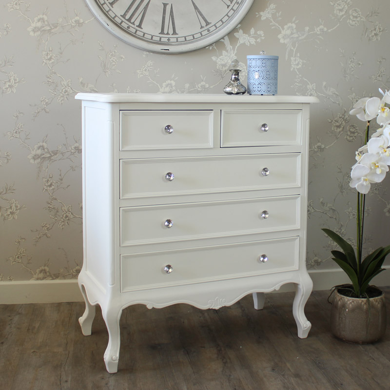 Elise White Five Drawer Ornate Chest DAMAGED SECOND ITEM 2020