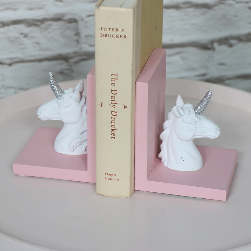 Enchanted White Unicorn Bookends