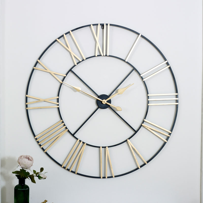 Extra Large Black Amp Gold Skeleton Wall Clock - Large Black Wall Clocks Uk Extra Large Black Amp Gold Skeleton Wall Clock - Large Black Wall Clocks Uk