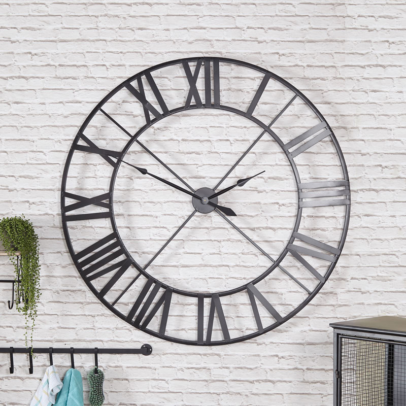 Extra Large Black Skeleton Wall Clock - Extra Large Roman Numeral Wall Clock