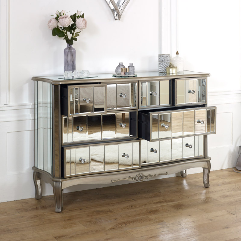 Extra Large Mirrored Chest Of Drawers Tiffany Range Melody Maison