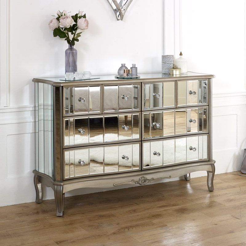 Extra Large Mirrored Chest Of Drawers Tiffany Range Melody Maison