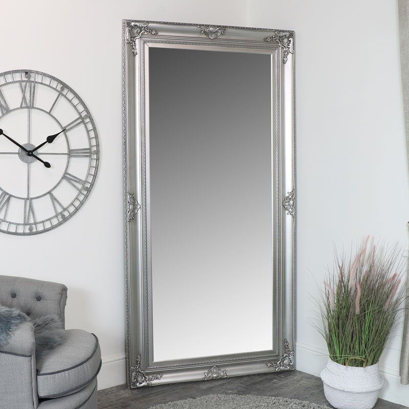 Extra Large Ornate Silver Wall Mirror, Extra Large Leaning Floor Mirror