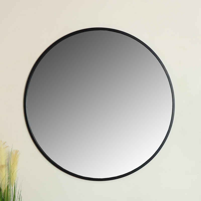 Large Round Black Wall Mirror Melody, Round Framed Mirrors Black