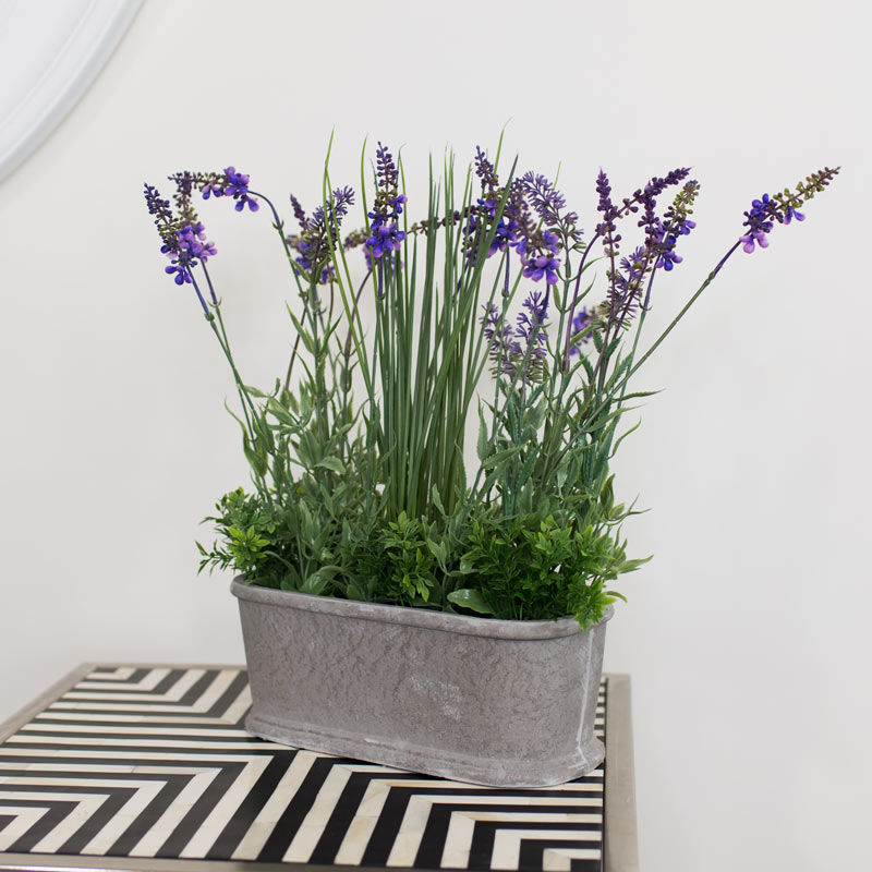 Faux Lavender in Grey Pot