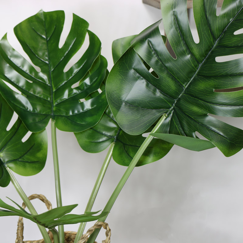 Faux Monstera Houseplant in Rattan Basket