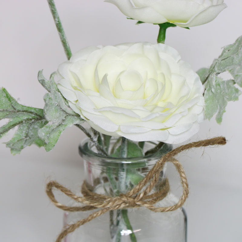 Faux White Flowers in Glass Jar