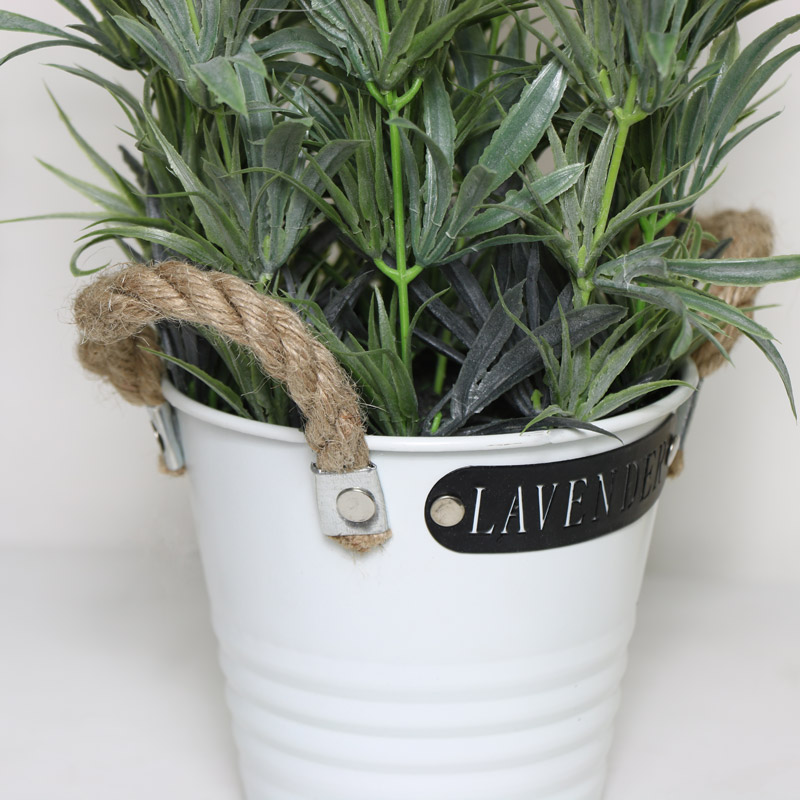 Faux White Lavender in White Pot