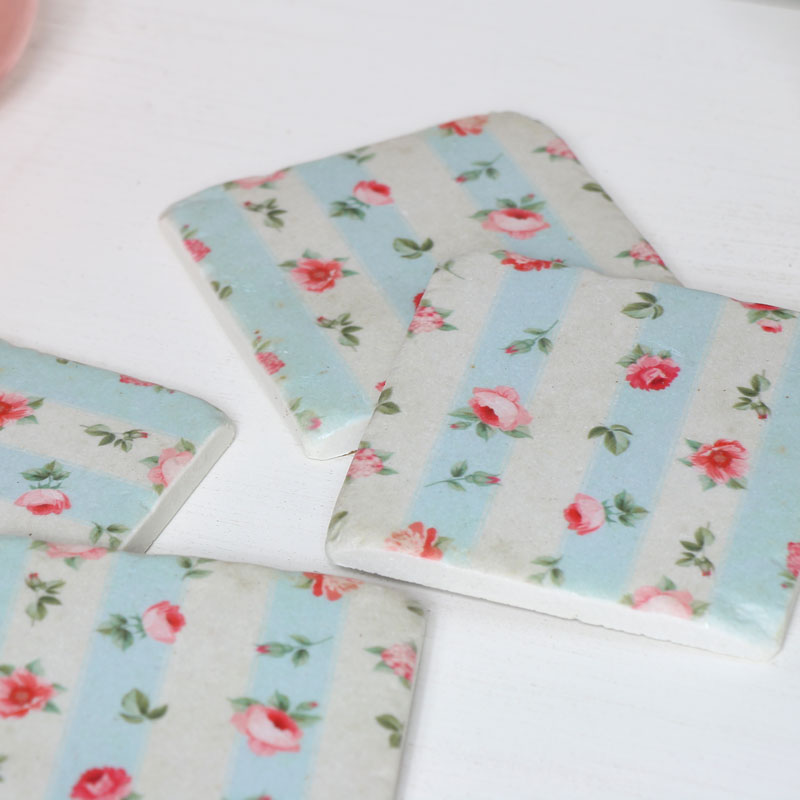 Floral Stripe Ceramic Coasters