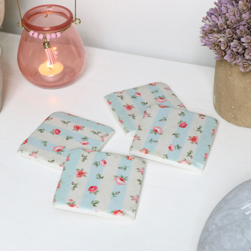 Floral Stripe Ceramic Coasters