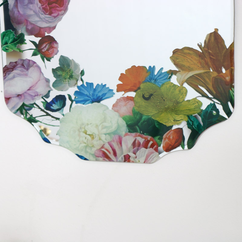 Flower Printed Frameless Wall Mirror