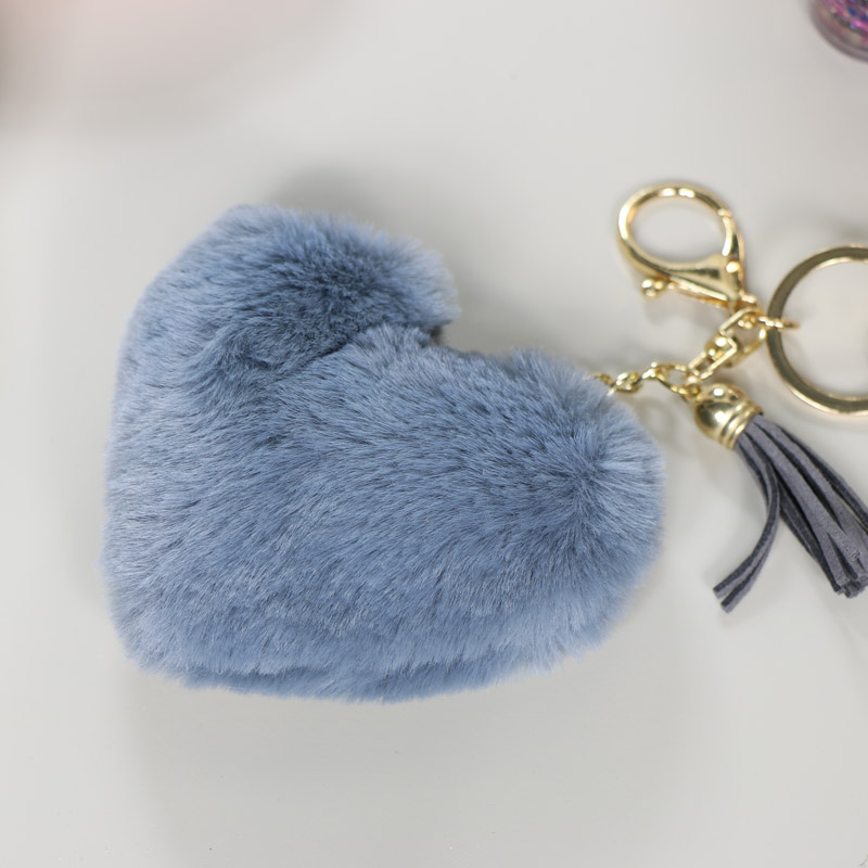 Fluffy Grey Heart Keyring / Bag Charm