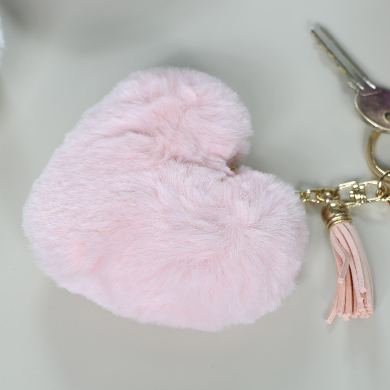 Fluffy Pink Heart Keyring / Bag Charm