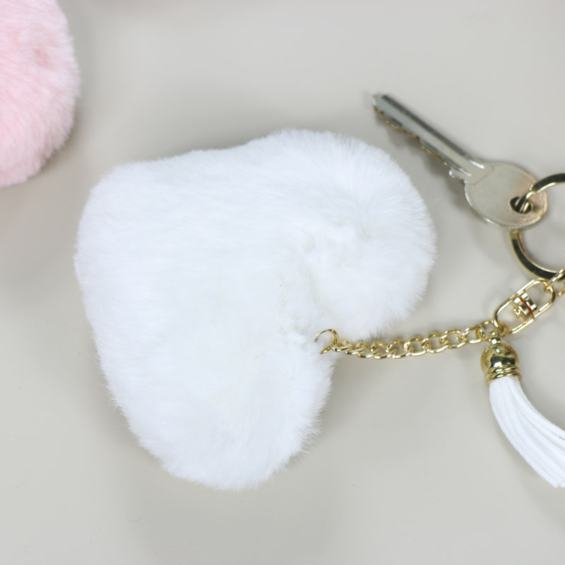 Fluffy White Heart Keyring / Bag Charm